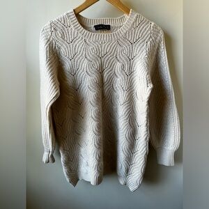 CLAUDIA NICHOLE Cable Knit Pointelle Cashmere Cotton Sweater Soft Feminine‎ M